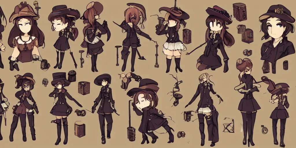 Image similar to visual novel sprites of a steampunk detective girl, 2 d,