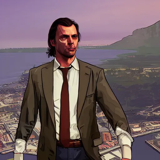 Prompt: Thierry Baudet in GTA V, cover art by Stephen Bliss, artstation, no text