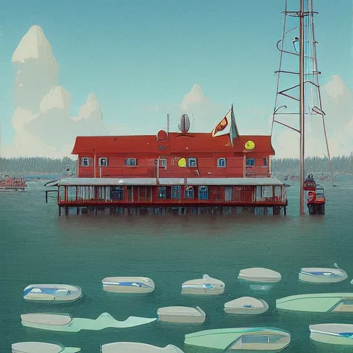 Image similar to yachting club by simon stalenhag