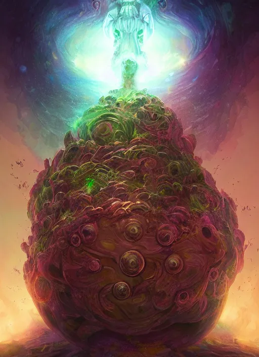 Prompt: enormous mushroom deity of the stars resides inside void manifold, portrait by ross tran, timeline nexus, ascending universes, a dnd illustration of esoteric concept by cgsociety and james gurney, artstation, hdr, rtx