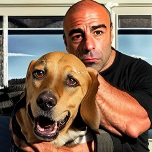 Prompt: Joe Rogan with a dog