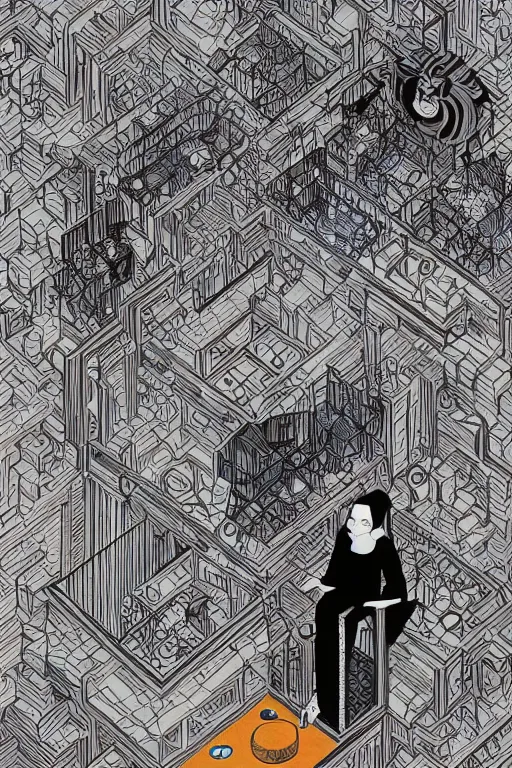 Prompt: portrait of a void engineer woman setting up samsara generator by mc escher and brecht evens