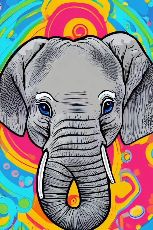 Image similar to A portrait of a baby elephant, sticker, highly detailed, colorful, illustration, smooth and clean vector curves, no jagged lines, vector art, smooth