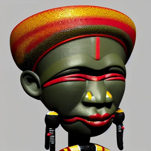 Prompt: african tribal chief vinyl art toy, 3 d render,