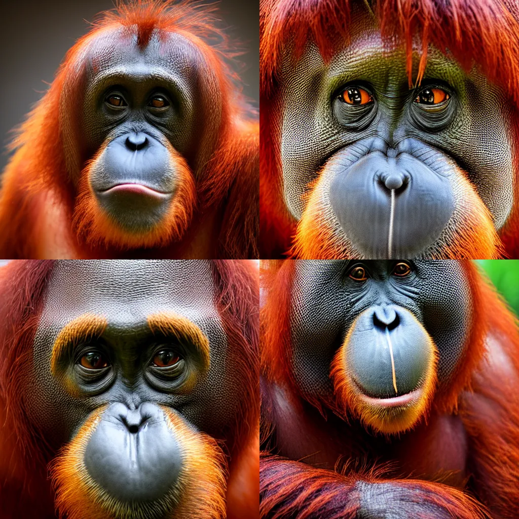 Prompt: photo of an orangutan, studio photography, 4 k, hdr, ultra high detail