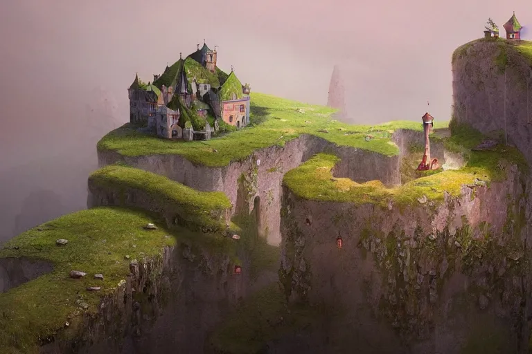 Image similar to an enchanting castle on a cliff by gediminas pranckevicius, overlooking a beautiful landscape, 1 0 mm