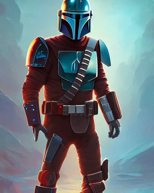 Image similar to a mandalorian with an original armor and helmet, digital painting bioluminance alena aenami artworks in 4 k design by lois van baarle by sung choi by john kirby artgerm style pascal blanche and magali villeneuve