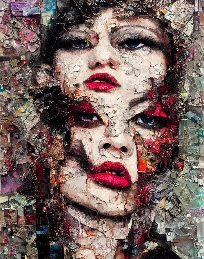 Prompt: ardent passions detailed analogue mixed media collage with canvas texture in style of contemporary art, punk art, hyperrealistic beautiful face, photorealism, expressionism, masterpiece, perfect composition, spectacular quality, intricate oil details, broken glass