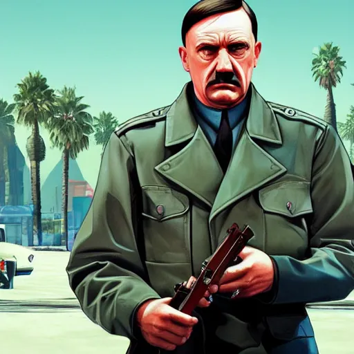 Prompt: Grand theft auto 5 cover art of hitler