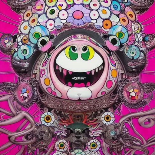 Image similar to pink scream by takashi murakami and h.r. giger, intricately detailed artwork, full 8k high quality resolution, recently just found unknown masterpiece