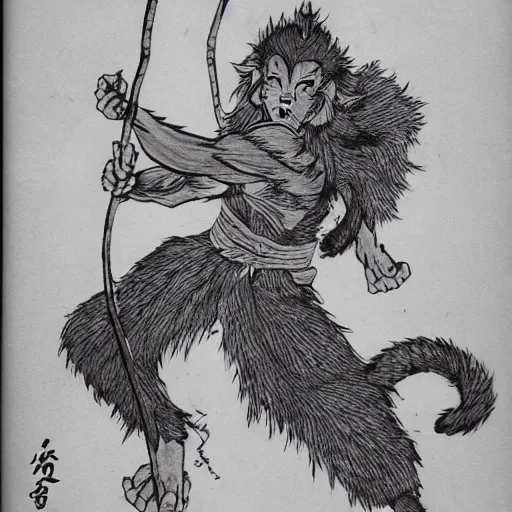 Prompt: Sun wukong,in the style of Japanese folk lore