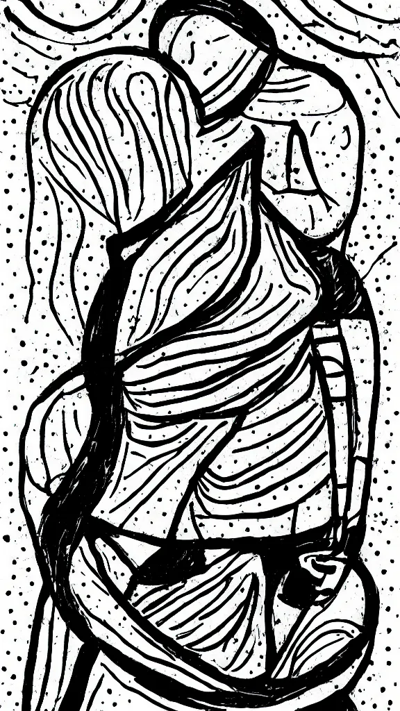 Image similar to simple abstract woman at pottery wheel, black and white, outline drawing, thin sharpie