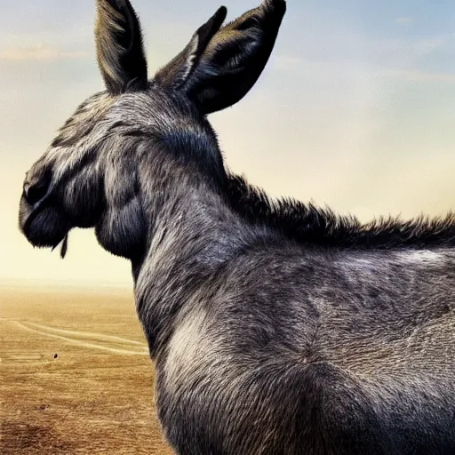 Image similar to donkey sitting on benjamin netanyahu picture, photorealistic, detailed, photograph