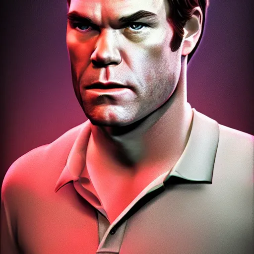 Image similar to Photorealistic Dexter Morgan. Hyperdetailed photorealism, 108 megapixels, amazing depth, glowing rich colors, powerful imagery, psychedelic Overtones, 3D finalrender, 3d shading, cinematic lighting, artstation concept art