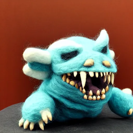 Prompt: photo of a needle - felted wrinkled old kaiju