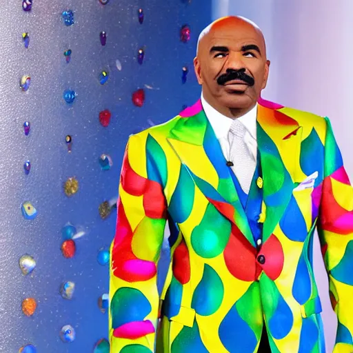 Image similar to Steve Harvey with a Rainbow Fish scale suit on