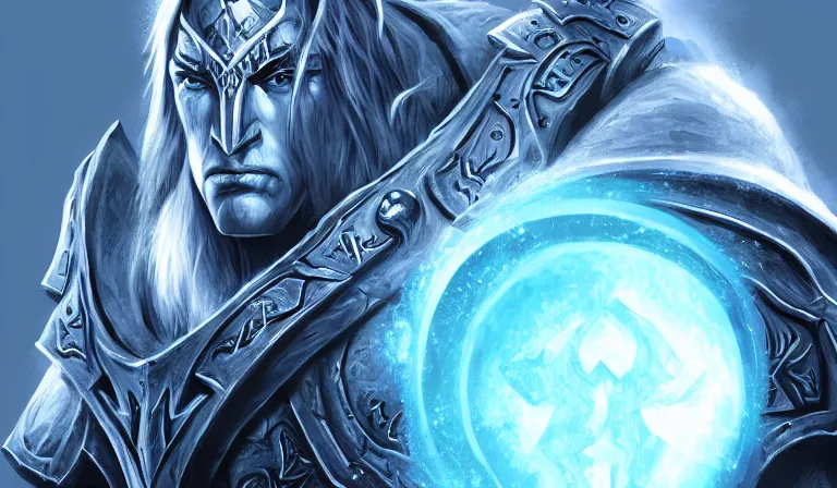 Prompt: Arthas, World of Warcraft, stylized digital art, artstation, 4k, deviantart