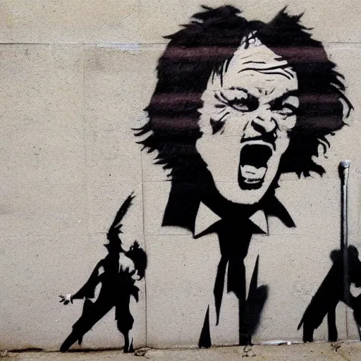 Prompt: angus young drawn by banksy