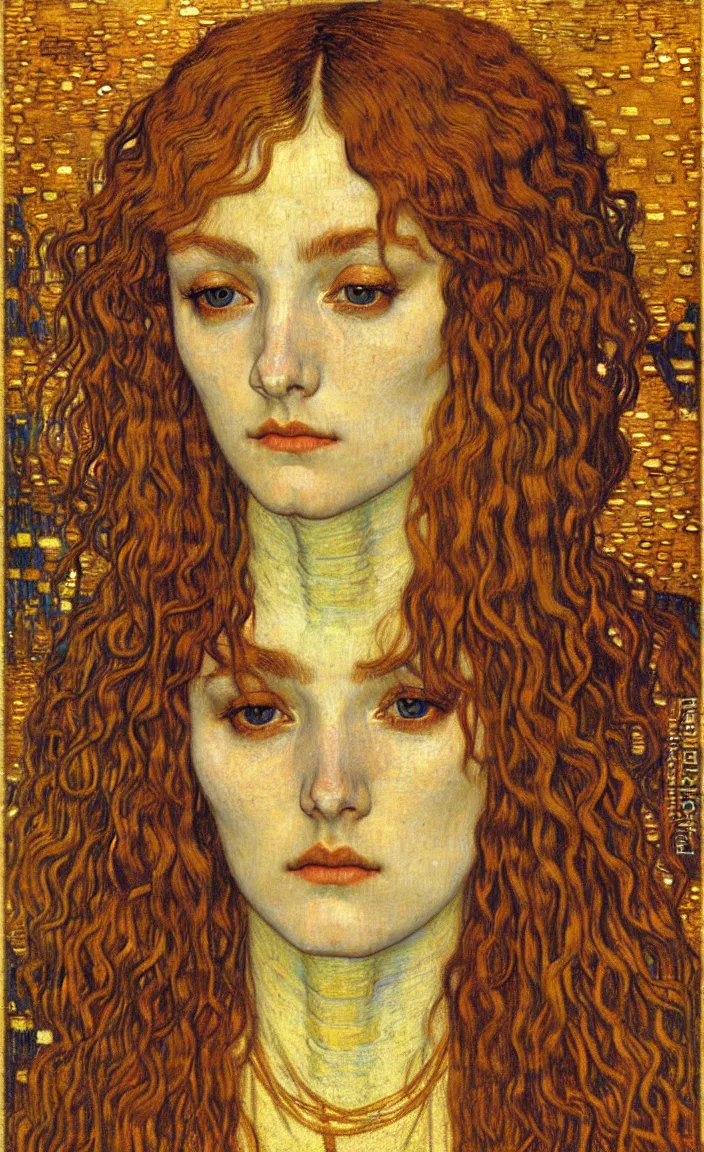 Image similar to detailed realistic beautiful young medieval queen face portrait by jean delville, gustav klimt and vincent van gogh, art nouveau, symbolist, visionary, gothic, pre - raphaelite, muted earthy colors, desaturated