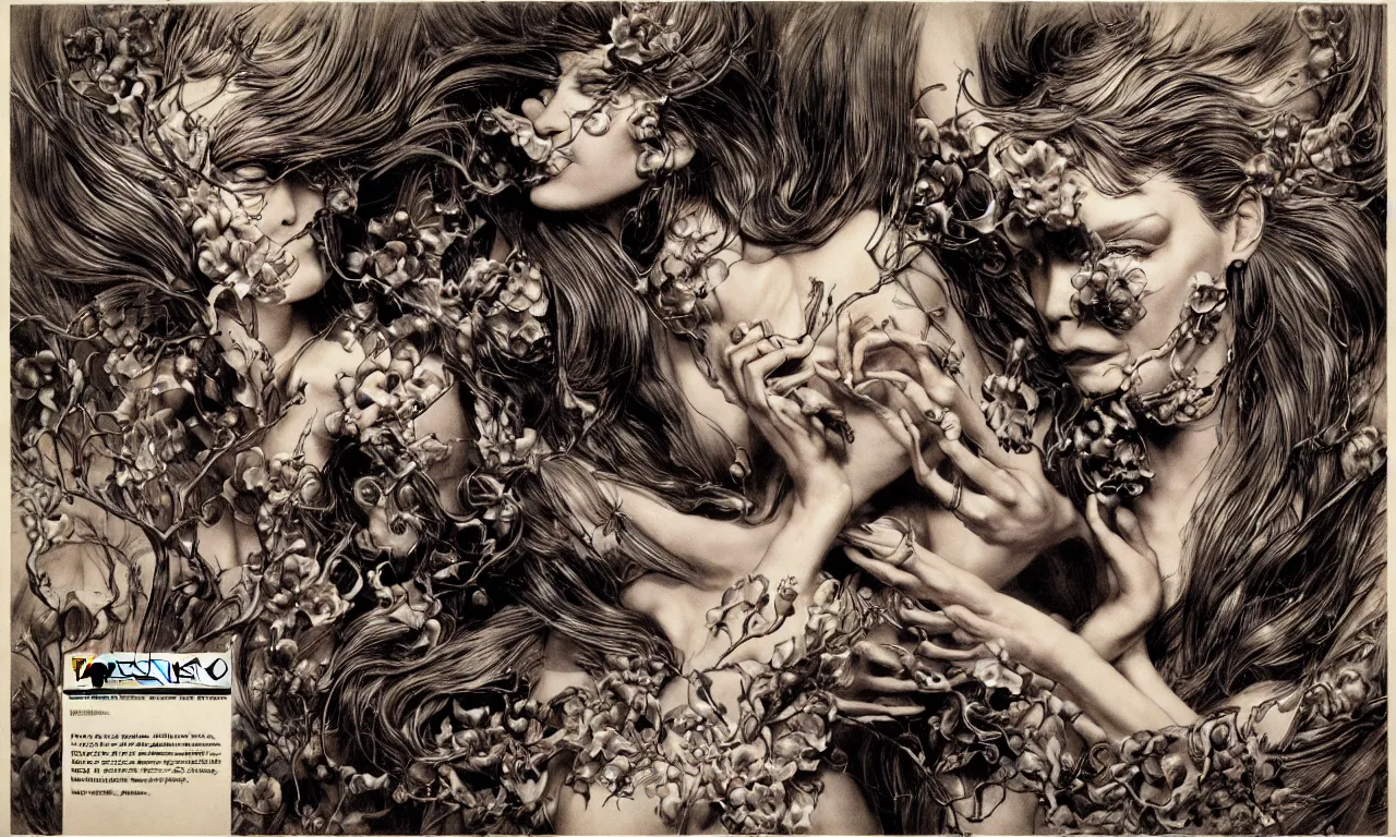 Image similar to fragrance advertising campaign by bernie wrightson, highly detailed