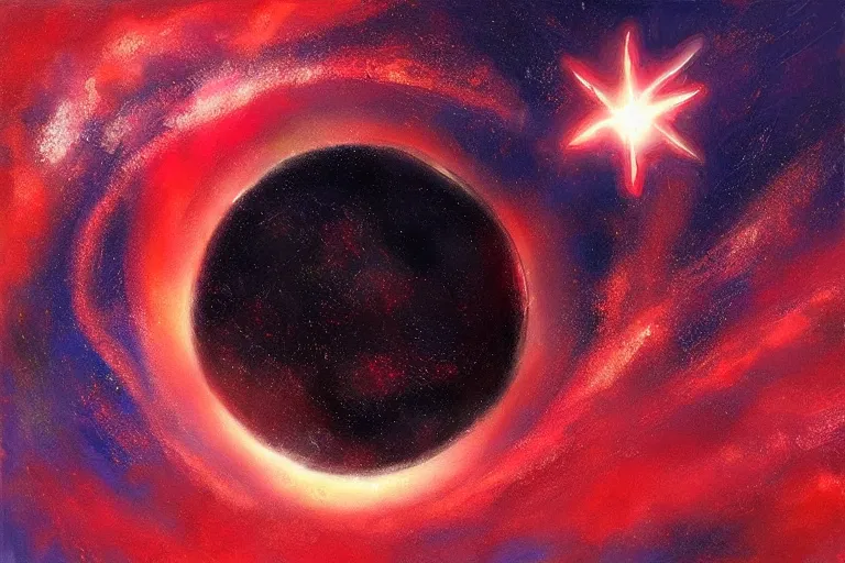 Image similar to A beautiful painting of A giant blurred red star centered in distant space, Trending on artstation