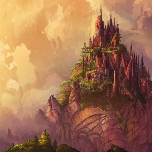 Prompt: in the middle of the fantastic wilderness stands castles, dream, ghibli, rich colors, height lighting, illustration, crazy detail, hyper - detail