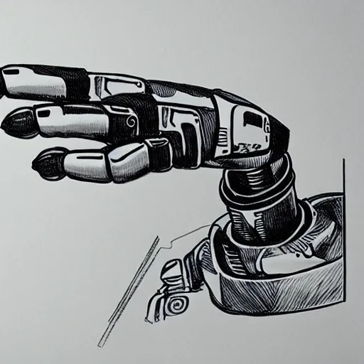 Image similar to a robot hand sketching a robot hand on paper