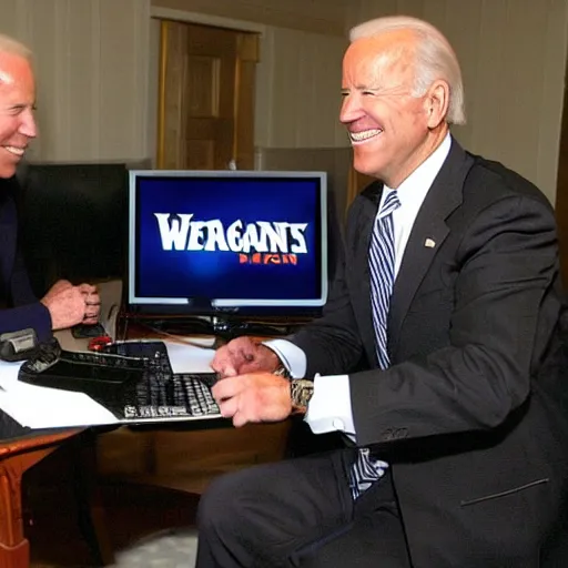 Image similar to joe biden playing world of warcraft with alex jones in 2 0 0 6