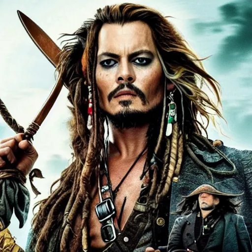 Prompt: margot robbie replacing johnny depp in the lead role in pirates of the caribbean ( 2 0 2 4 ) film poster