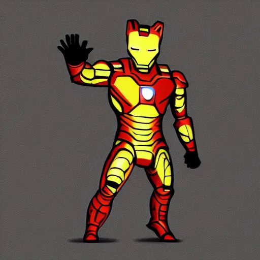 Image similar to cat in black and gold iron man suit