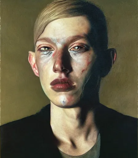 Image similar to a high quality, high detail, portrait of an attractive non - binary person by andrew wyeth and gottfried helnwein