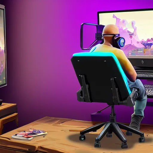 Image similar to gamer walter white on a gaming chair playing fortnite