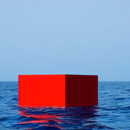 Image similar to a cube in the middle of the sea in the style of richard serra