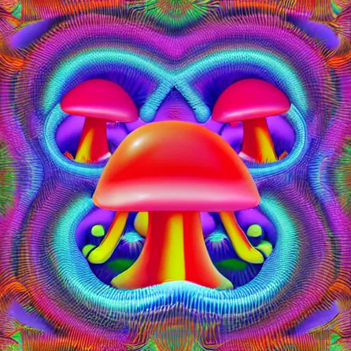 Prompt: a colorful duckies fractal 3 d mushroom in a beautiful, visionary world world, peace and love, by alex grey and fabian jimenez