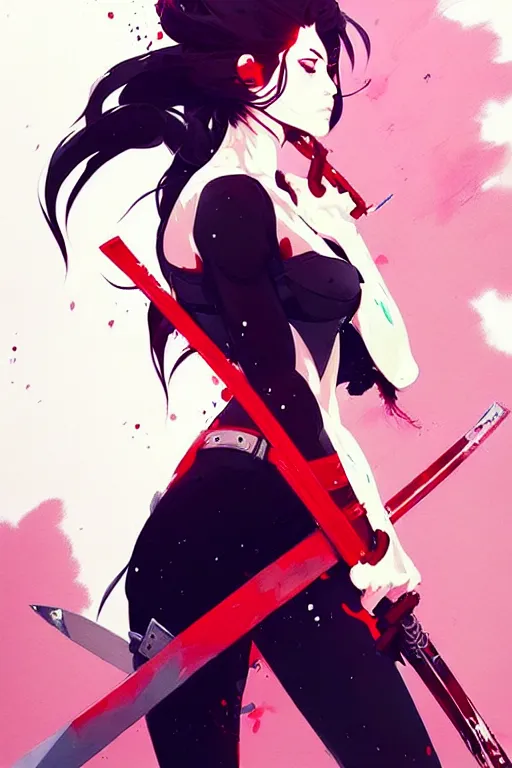 Image similar to a ultradetailed beautiful panting of a stylish woman with a sword, by conrad roset, greg rutkowski and makoto shinkai, trending on artstation