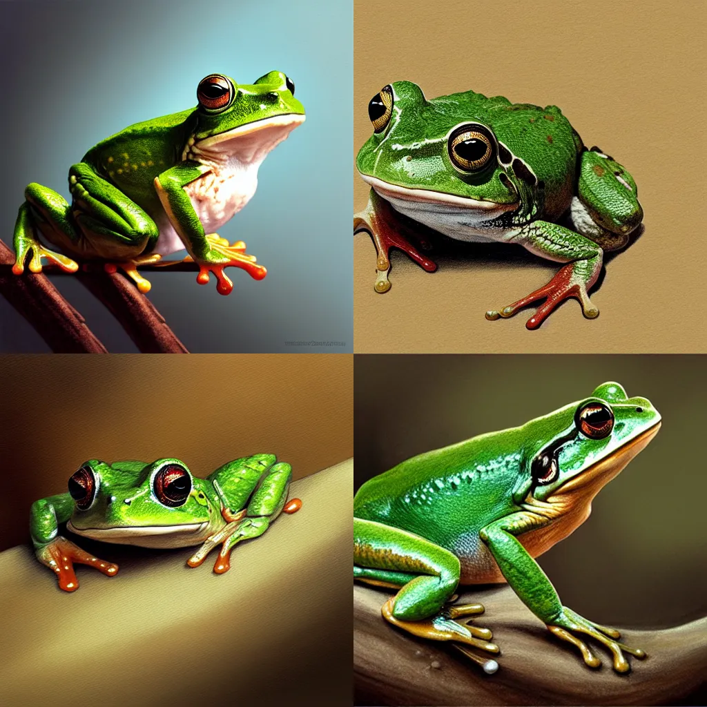 Prompt: illustration of a classy frog, realistic painting, classical painting, high definition, digital art, matte painting, very detailed, realistic