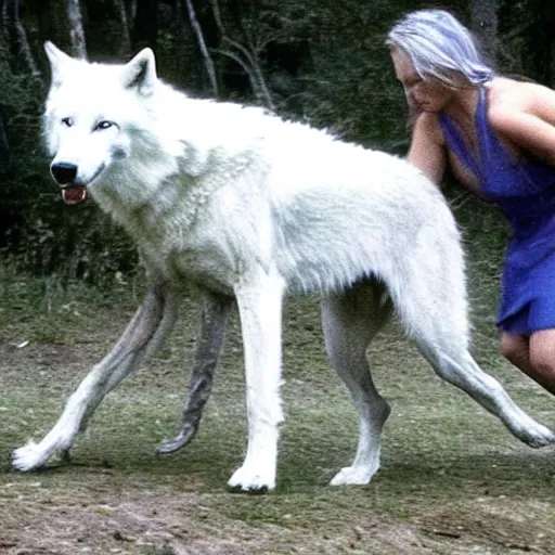 Prompt: a white wolf challenges the pack leader , moonlight.