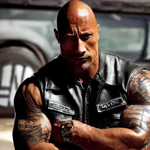 Image similar to dwayne johnson in sons of anarchy 4 k detailed