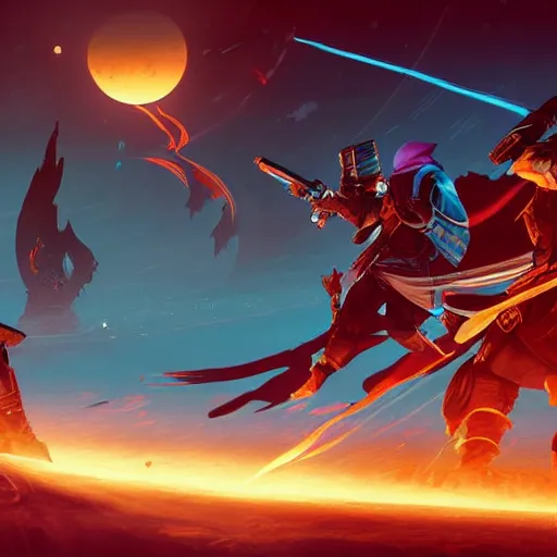 Image similar to Cayde 6 killing some vex on venus, destiny concept art