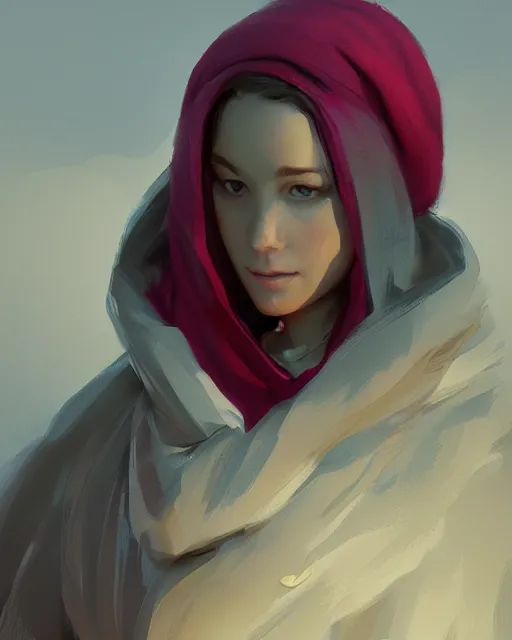 Prompt: the shadow, pink scarf, yellowish hat, red coat, highly detailed, digital painting, artstation, concept art, sharp focus, illustration, inspired by greg rutkowski and alphonse mucha