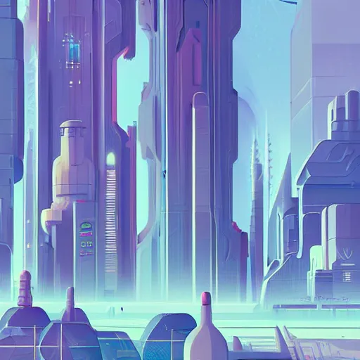 Image similar to illustration of a futuristic city by James Gilleard