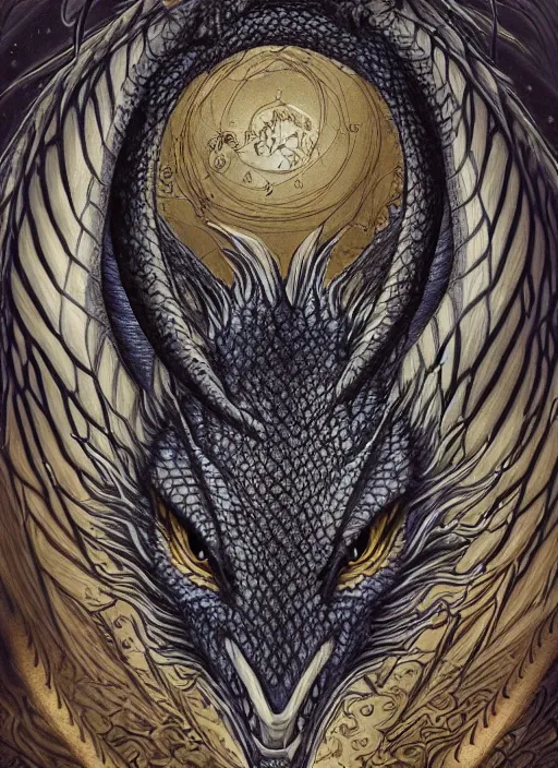 Image similar to highly detailed picture of great dragon, sketch, manga, edge of the universe, perfectly face, highly detailed, masterpiece, trending on artstation, golden ratio, cinematic romantic magical, perfect intricate highly detailed painting by akira, masashi kishimoto,, digital art