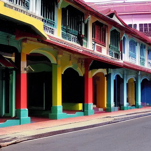 Prompt: a row of shophouses in singapore, by moebius