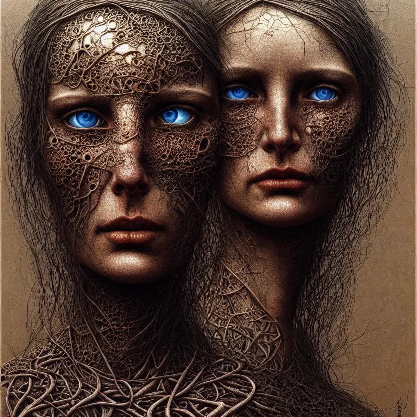 Image similar to ultra realist intricate detailed portrait of a single rugged attractive female, insanity accurate features, apocalyptic, very intricate details, 8 k resolution, dim lighting, artstyle zdzisław beksinski and keith thompson, award winning