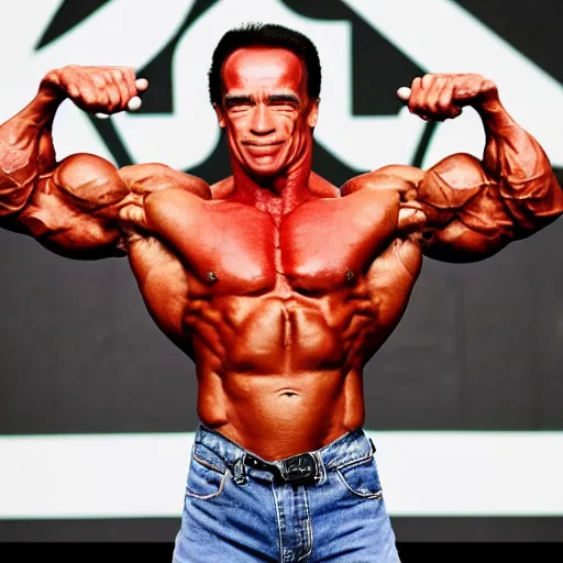 Prompt: photograph of skinny skinny skinny skinny skinny malnourished malnourished malnourished malnourished malnourished Arnold Arnold Arnold Schwarzenegger posing in a bodybuilding competition, 4k, HDR