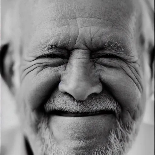 Prompt: electron microscope image of a smiling old man