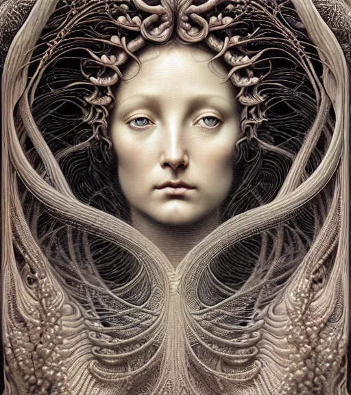 Image similar to detailed realistic beautiful iris goddess face portrait by jean delville, gustave dore, iris van herpen and marco mazzoni, art forms of nature by ernst haeckel, art nouveau, symbolist, visionary, gothic, neo - gothic, pre - raphaelite, fractal lace, intricate alien botanicals, ai biodiversity, surreality, hyperdetailed ultrasharp octane render