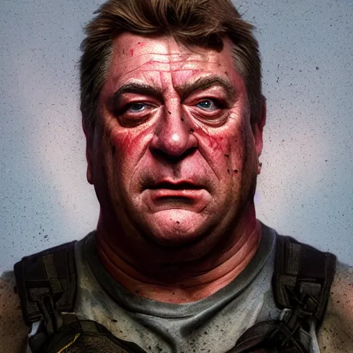 Image similar to hyperrealistic mixed media high resolution image of john goodman, sweating, stunning 3 d render inspired art by jamie salmon and istvan sandorfi and unreal engine and greg rutkowski, realistic flesh, dim volumetric lighting, 8 k octane beautifully detailed render, post - processing, extremely hyper - detailed, intricate, epic composition, highly detailed attributes, highly detailed atmosphere, cinematic lighting