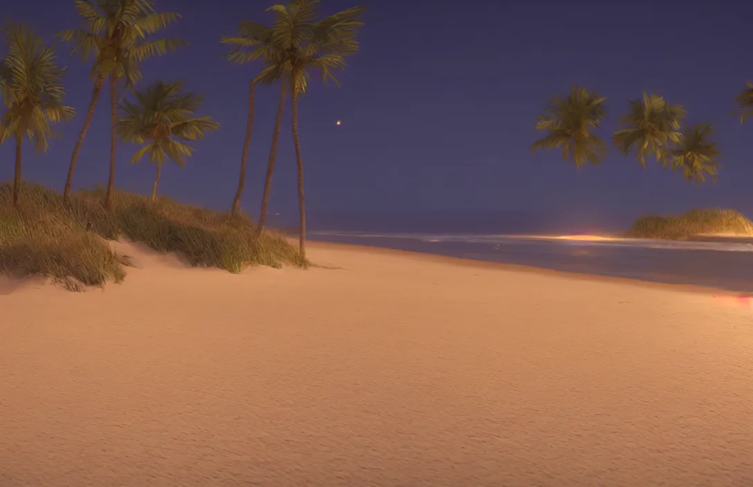 Prompt: on the beach, at night, unreal engine rendering