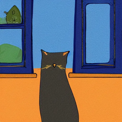 Prompt: cat on a windowsill. illustration